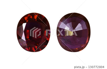 Red Ruby gemstone Round Cut isolate on white background, close up shot 130772804
