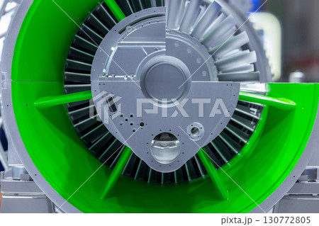 Gas turbine engine with turbine blades, Industrial gas turbine engine, Steel blades of turbine propeller industrial additive technology, 130772805
