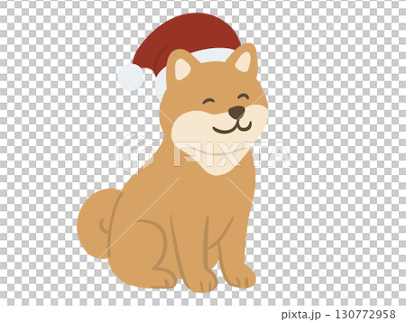 戴著聖誕老人帽子的柴犬的插圖 戴著聖誕老人帽子的柴犬的插圖 130772958