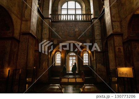 View of iconostasis of the St. Sophia Cathedral 11th century. Historical world heritage. Interior of Saint Sophia Cathedral in Kyiv Ukraine. View of iconostasis of the St. Sophia Cathedral 11th century. Historical world heritage. Interior of Saint Sophia Cathedral in Kyiv Ukraine. 130773206