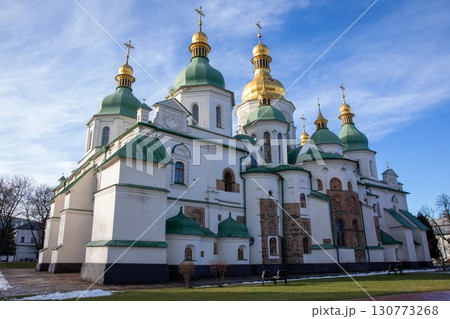 Saint Sophia Cathedral, a remarkable orthodox cathedral in Kyiv Ukraine, showcases stunning architecture with its golden domes and intricate details, attracting visitors and worshippers alike Saint Sophia Cathedral, a remarkable orthodox cathedral in Kyiv Ukraine, showcases stunning architecture with its golden domes and intricate details, attracting visitors and worshippers alike 130773268