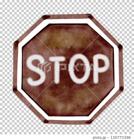 Stop sign watercolor. Hand drawn stop sign. Clip art of road sign. Ideal for posters and cards 130773396