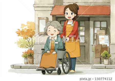 美優シリーズ:美優が車椅子の高齢者を押して外出サポート 美優シリーズ:美優が車椅子の高齢者を押して外出サポート 130774112