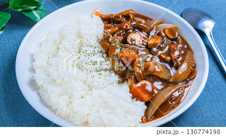 白い皿に盛られたハヤシライス 白い皿に盛られたハヤシライス 130774198