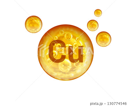 Mineral Cu golden balls isolated on white background 130774546