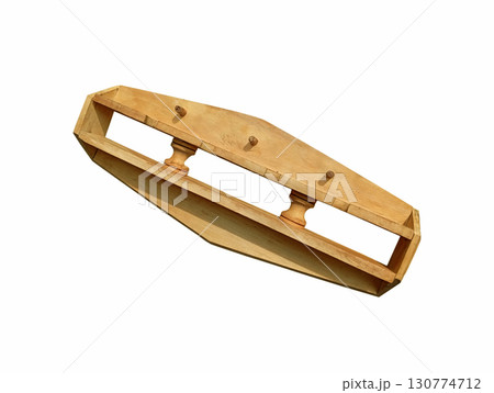 Wooden hanger with shelves on white background 130774712