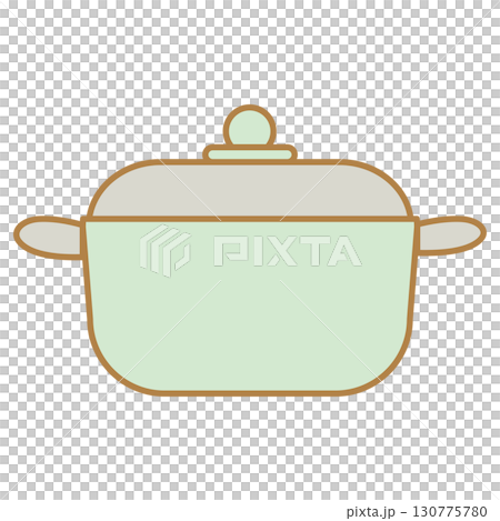 シンプルな丸いフォルムの両手鍋のイラスト 130775780