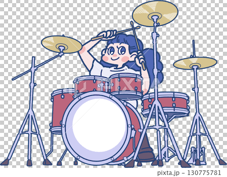 Illustration of a woman playing the drums 130775781