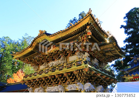 神社の拝殿を見上げる 130775852