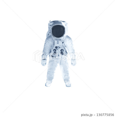 Astronaut in a spacesuit stands,  white background. Hands down. Elements of this image courtesy of NASA. 130775856