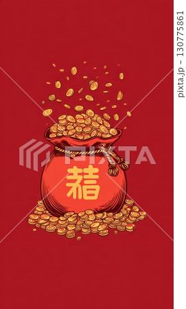 Golden money bag with Chinese character symbolizing wealth luck and prosperity Golden money bag with Chinese character symbolizing wealth luck and prosperity 130775861