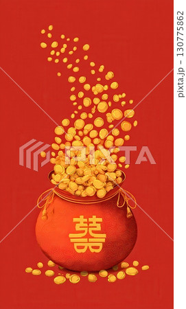 Golden money bag with Chinese character symbolizing wealth luck and prosperity Golden money bag with Chinese character symbolizing wealth luck and prosperity 130775862