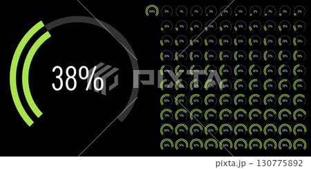 Set of circular sector arc percentage diagrams meters progress bar from 0 to 100 ready-to-use for web design, user interface UI or infographic - indicator with green Set of circular sector arc percentage diagrams meters progress bar from 0 to 100 ready-to-use for web design, user interface UI or infographic - indicator with green 130775892