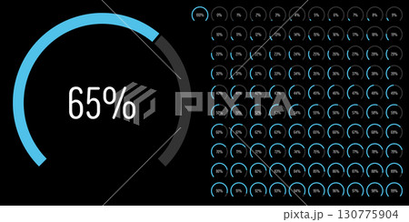 Set of circular sector arc percentage diagrams meters progress bar from 0 to 100 ready-to-use for web design, user interface UI or infographic - indicator with blue 130775904