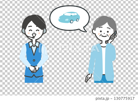 自動車について電話で話す年配女性とオペレーター女性イラスト 130775917