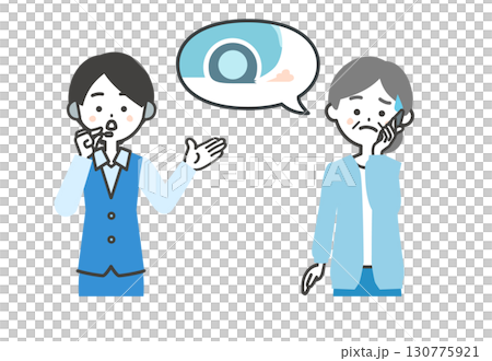 パンクについて電話で相談する年配女性とオペレーター女性イラスト パンクについて電話で相談する年配女性とオペレーター女性イラスト 130775921