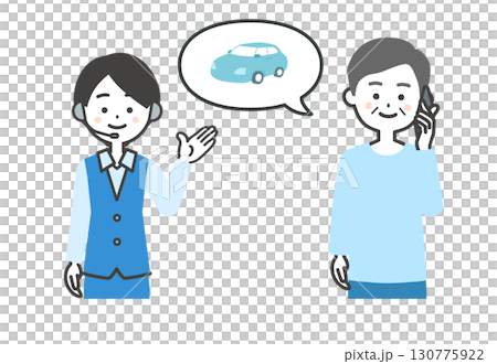 自動車について電話で話す年配男性とオペレーター女性イラスト 130775922