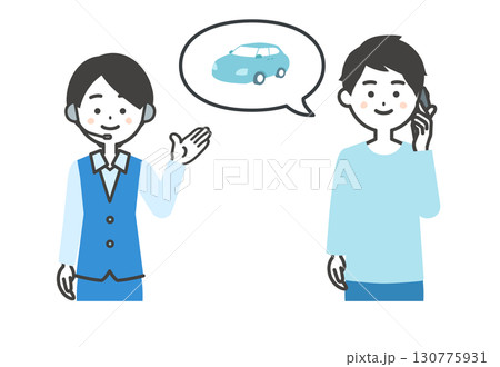 自動車について電話で話す男性とオペレーター女性イラスト 130775931