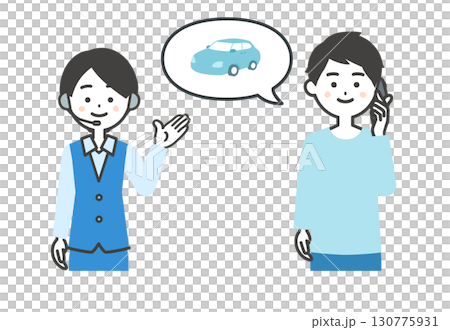 自動車について電話で話す男性とオペレーター女性イラスト 130775931