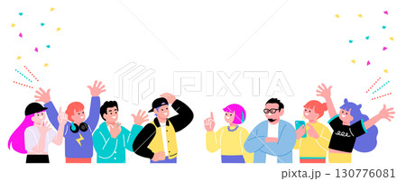 喜ぶポップでカラフルな若者のイラスト 130776081