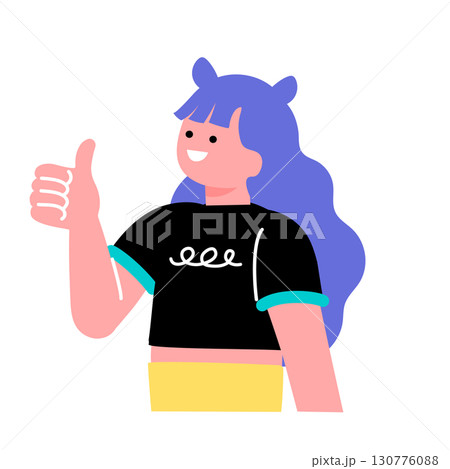 親指を立てていいねをするポップでカラフルな若者のイラスト 130776088