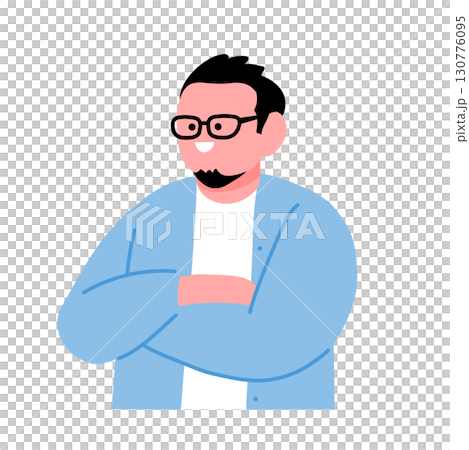 A pop and colorful illustration of a young person rejoicing with his arms crossed 130776095