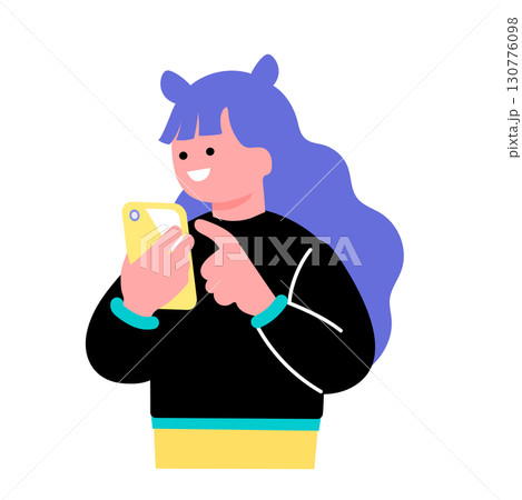 スマホを使うポップでカラフルな若者のイラスト 130776098