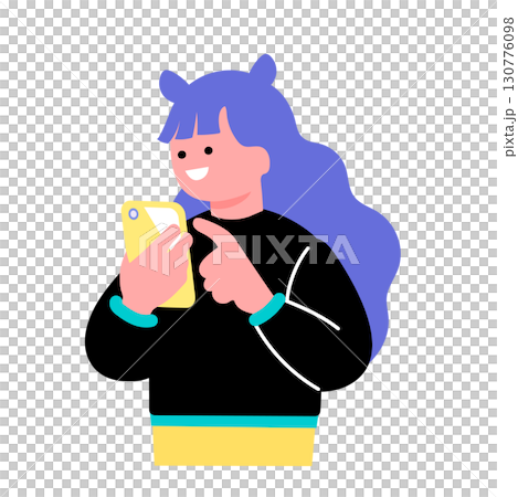 スマホを使うポップでカラフルな若者のイラスト 130776098