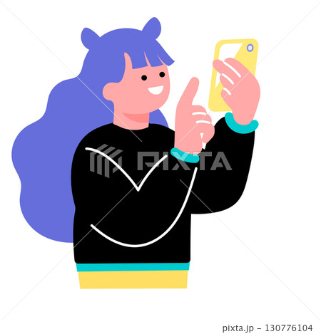 ポップでカラフルな若者がスマホで写真を撮るイラスト ポップでカラフルな若者がスマホで写真を撮るイラスト 130776104
