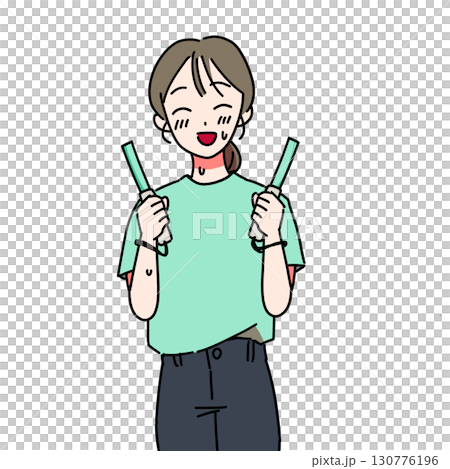 笑顔のアイドルファン（グリーンTシャツ） 130776196