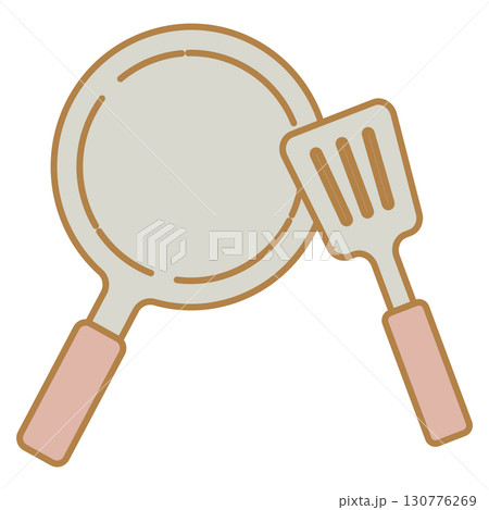 フライパンとフライ返しのシンプルなアイコンイラスト 130776269