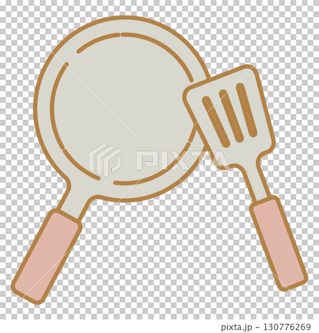 フライパンとフライ返しのシンプルなアイコンイラスト 130776269