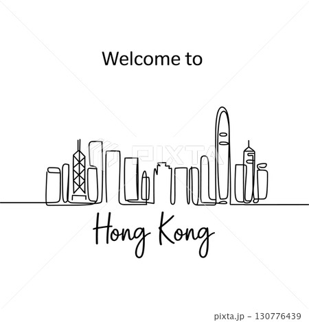 Welcome to Hong Kong skyline single line art city architecture. Welcome to Hong Kong skyline single line art city architecture. 130776439