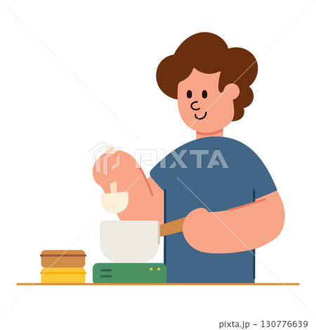 Vector cartoon illustration of a man cooking. Food, kitchen, and lifestyle concept. 130776639