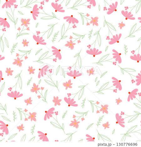 Seamless pattern with hand drawn flowers. Vector illustration 130776696