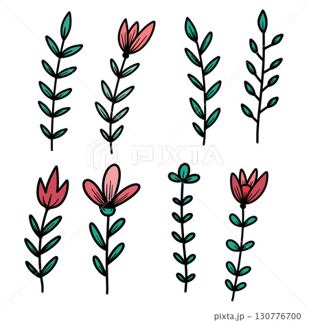 Set of hand drawn floral branches. Design element for decoration. Vector illustration 130776700
