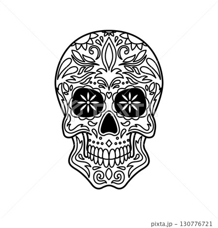 Sugar skulls illustration. Dead day. Dia de los muertos. Design elements for poster, card, flyer, banner. Vector illustration 130776721