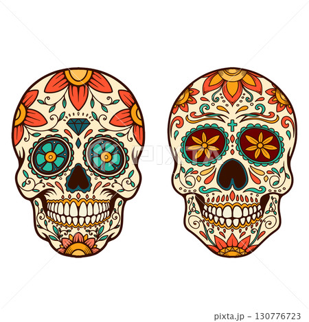 Illustration of mexican sugar skull. Day of the dead. Dia de los muertos. Vector illustration 130776723