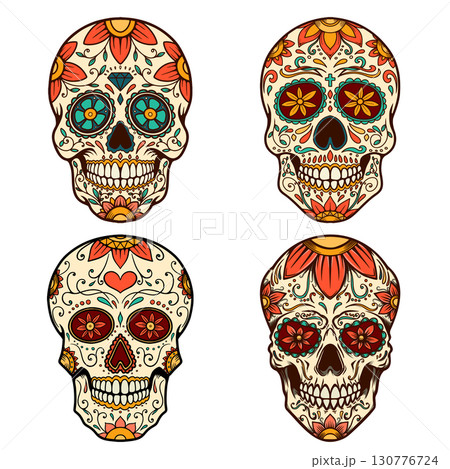 Illustration of mexican sugar skull. Day of the dead. Dia de los muertos. Vector illustration 130776724