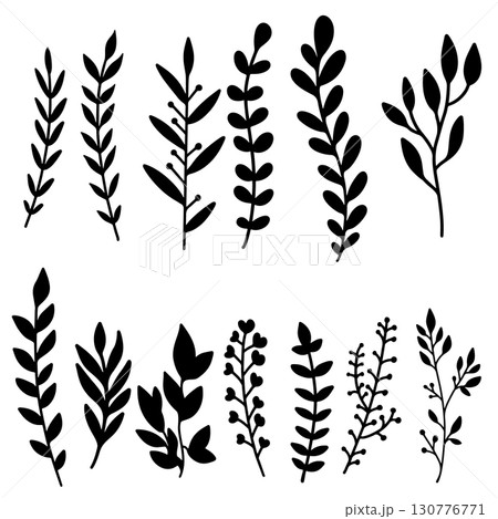 Set of hand drawn floral branches. Design element for decoration. Vector illustration 130776771