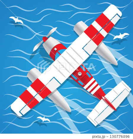 Amphibian seaplane. View from above. Vector illustration.  130776896