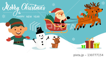 Cartoon Christmas card with Santa and greeting inscription. Cartoon Christmas card with Santa and greeting inscription. 130777154