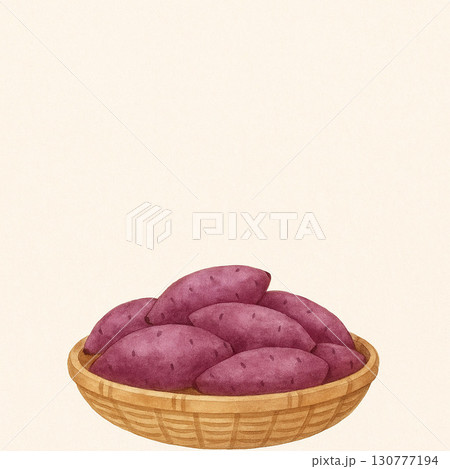 さつまいもシリーズ：かごいっぱいのさつまいもボトム型背景 130777194