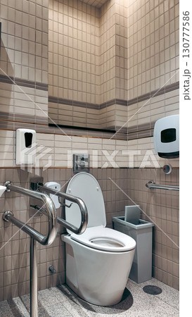 modern advanced toilet with smart technology and sleek design, innovative high-tech bathroom fixture featuring luxury and efficient hygiene 130777586