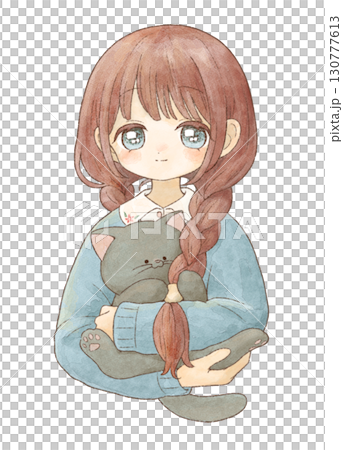 貓玩女孩的辮子 130777613