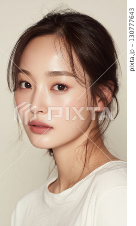 Elegant portrait of a young Korean woman with natural makeup and soft lighting Elegant portrait of a young Korean woman with natural makeup and soft lighting 130777643