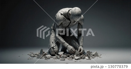 A fractured ceramic figure collapsing while...のイラスト素材 [130778379] - PIXTA