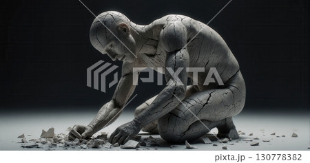 A fractured ceramic figure collapsing while...のイラスト素材 [130778382] - PIXTA