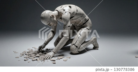 A fractured ceramic figure collapsing while...のイラスト素材 [130778386] - PIXTA