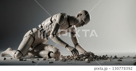 A fractured ceramic figure collapsing while...のイラスト素材 [130778392] - PIXTA
